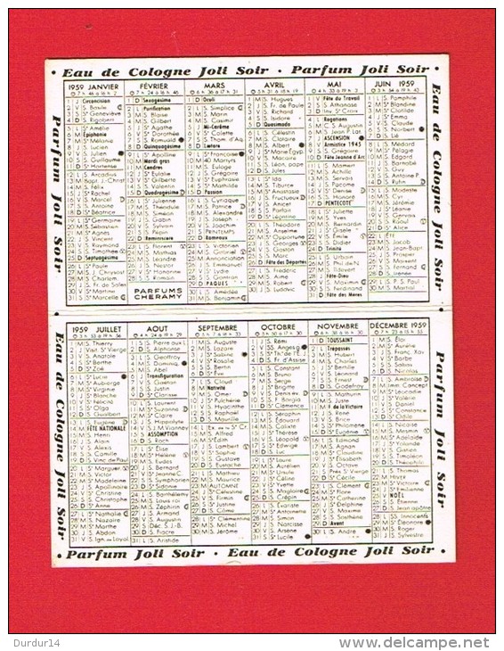 Calendrier Parfumé De 1959 - Parfums CHERAMY Paris - H.MOULIN Coiffeur ST-BRIEUC 9 Rue Baratoux - Petit Format : 1941-60