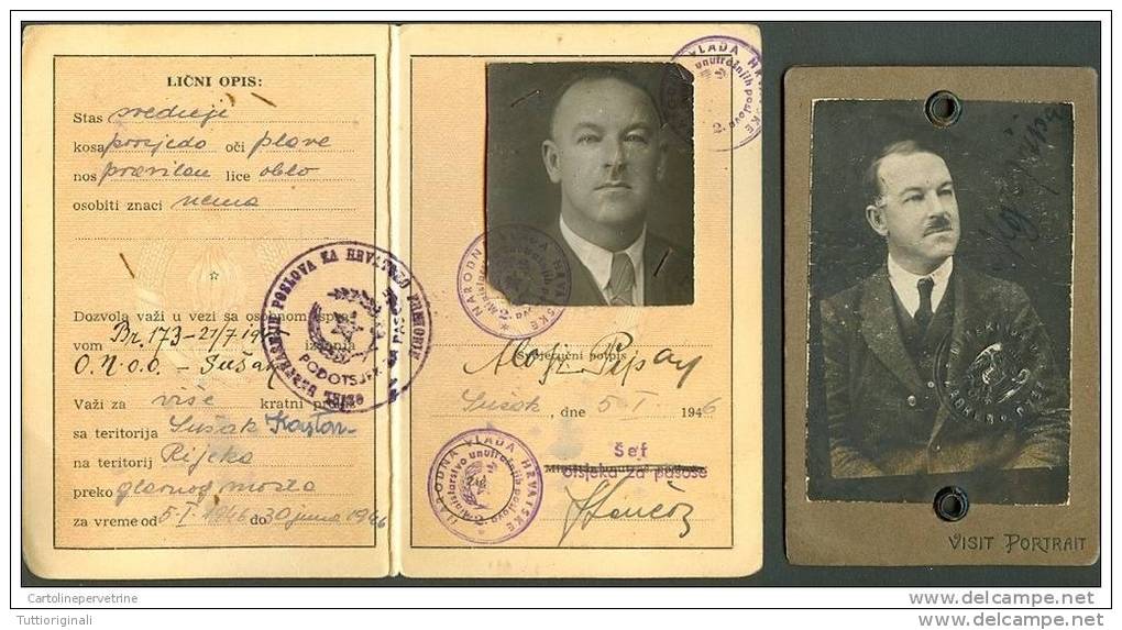 Fiume Rijeka Narodni Odbor Primorje Passport Passaporto Sušak Sussa+karton Kabinet Photo Željeznica Zagreb Rare - Pubblicitari