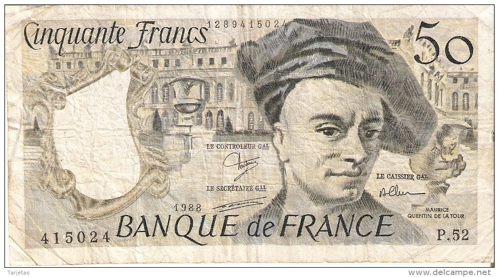 BILLETE DE FRANCIA DE 50 FRANCOS DE QUENTIN DE LA TOUR DEL AÑO 1988 - 50 F 1976-1992 ''quentin De La Tour''