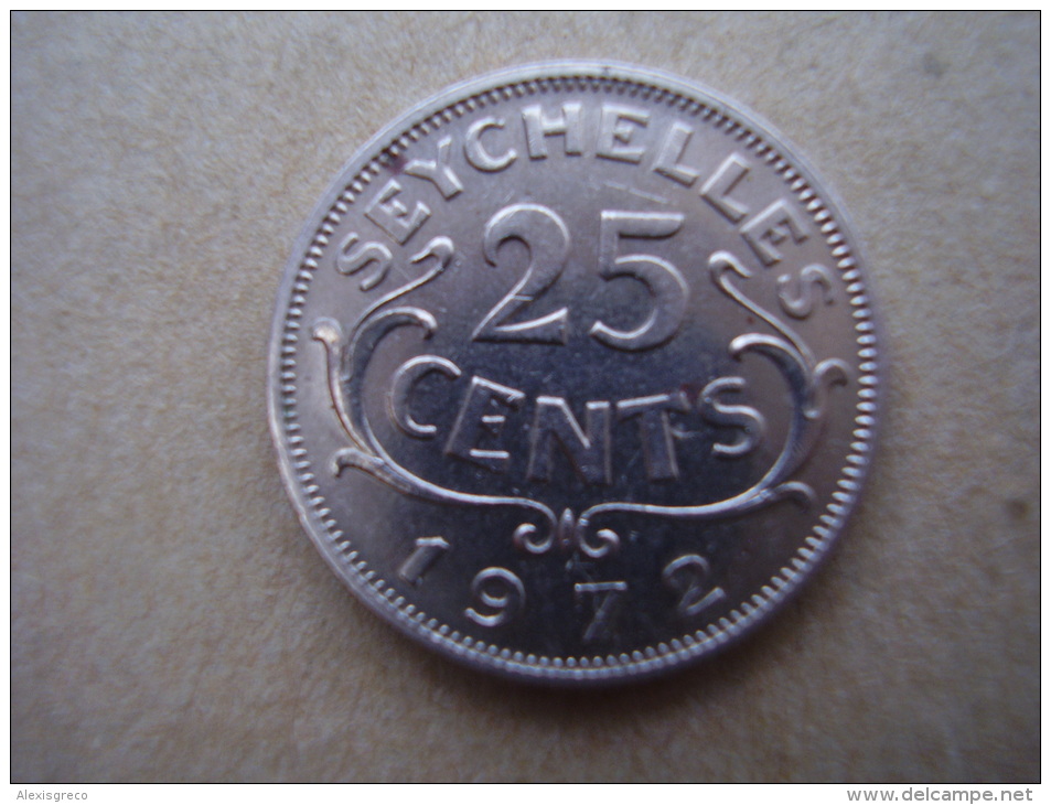 SEYCHELLES 1972 TWENTY FIVE  CENTS  Copper-nickel Coin USED In Very Good Condition. - Seychelles