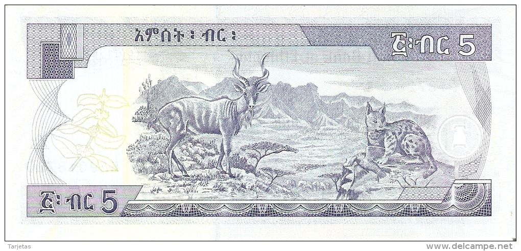 BILLETE DE ETIOPIA DE 5 BIRR DEL AÑO 2008 (BANK NOTE) SIN CIRCULAR-UNCIRCULATED - Etiopía