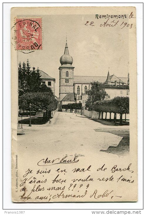 Réf 191 - REMIREMONT - L'église (CARTE PIONNIERE De 1903 - Scan Du Verso) - Remiremont