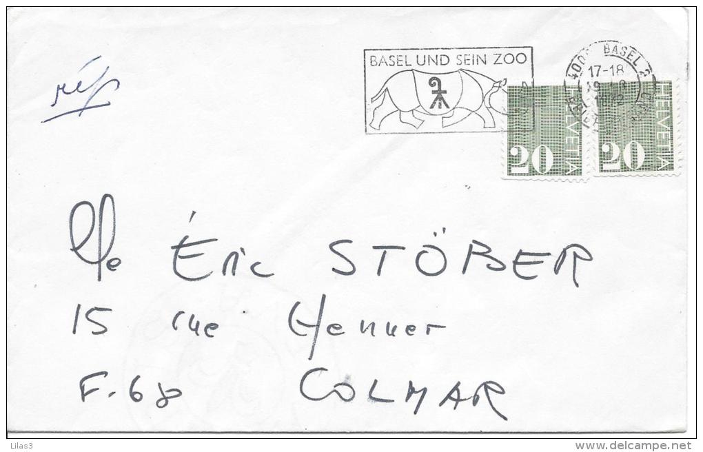 Lettre De Bâle Pour Colmar 1972. Flamme Publicitaire Pour Le Zoo Rhinocéros Mammifère - Covers & Documents