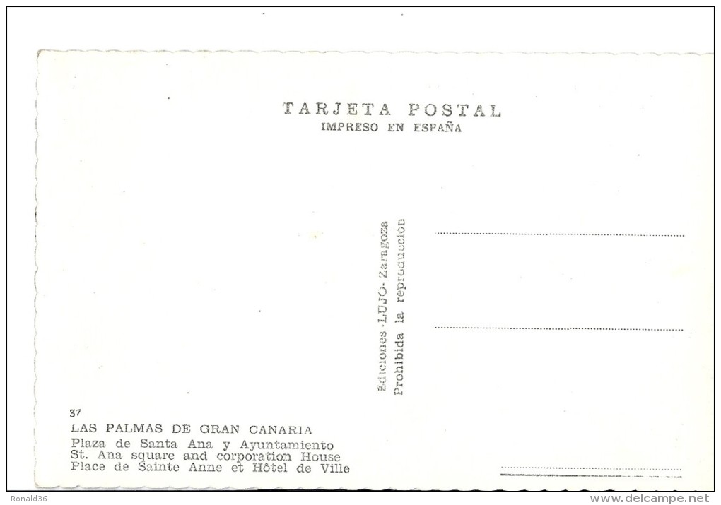 Cp ESPAGNE Iles Canaries La Palma  LAS PALMAS Gran Canaria Isleta Plaza De Santa Ana Y Ayuntamiento  Habitation Mairie - La Palma