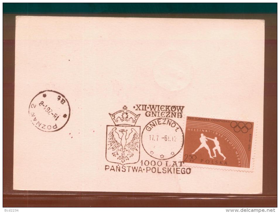 POLAND 1961 12TH GLIDER FLIGHT FOR 1000 YEARS OF POLAND GNIEZNO ROGOZNO WIELKOPOLSKA PC 2 TOWN CREST GREEN CACHET - Zweefvliegers