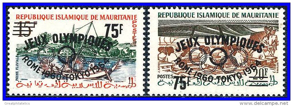 MAURITANIA 1960 TOKYO OLYMPICS LARGE OVPT SC#126B-27B MNH CV$35.00 (D078) - Summer 1964: Tokyo