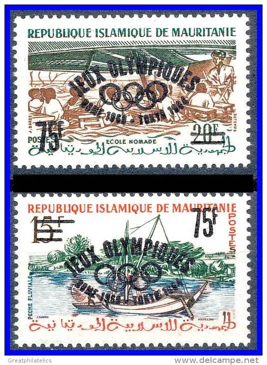 MAURITANIA 1960 TOKYO OLYMPICS SMALL  OVPT SC# 126A-127A VF MNH SCARCE CV 22- EUROS - Summer 1964: Tokyo