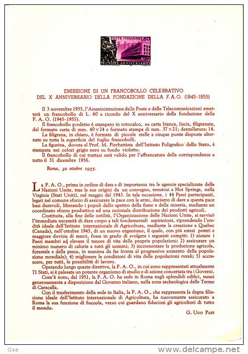 ITALIA  1955 - 2  Bollettini  Ufficiali P.TT. (italiano-francese ) -- Ist.Agricoltura  E - FAO - Pochettes