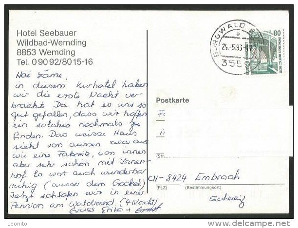 WEMDING Wildbad Hotel SEEBAUER Bayern Burgwald 1993 - Wemding