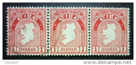 EIRE 1941-44: YT 79 / Mi 72 A X / Hib D17, Wmk E, Strip, O - FREE SHIPPING ABOVE 10 EURO - Oblitérés