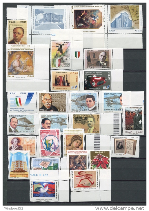 ITALIA - ITALY 2003 - ANNATA COMPLETA COMMEMORATIVI SINGOLI FOGLIETTI  MNH**- 2003 - Années Complètes