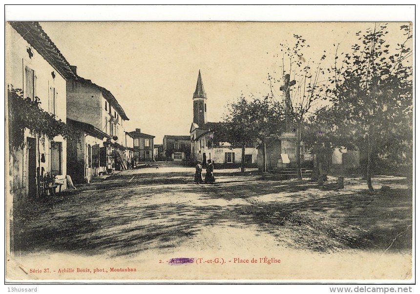 Carte Postale Ancienne Albias - Place De L'Eglise - Albias