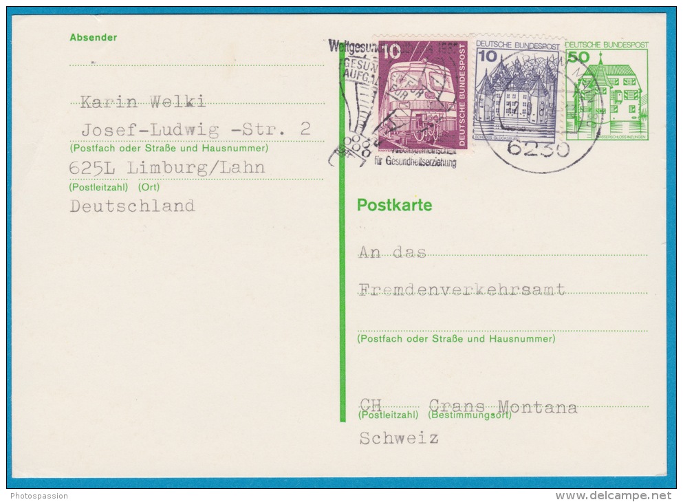 Carte Postale - Entier Postal Oblitéré Avec Affranchissement Complémentaire Frankfurt Am Main Du 12.09.1983 - Postcards - Used