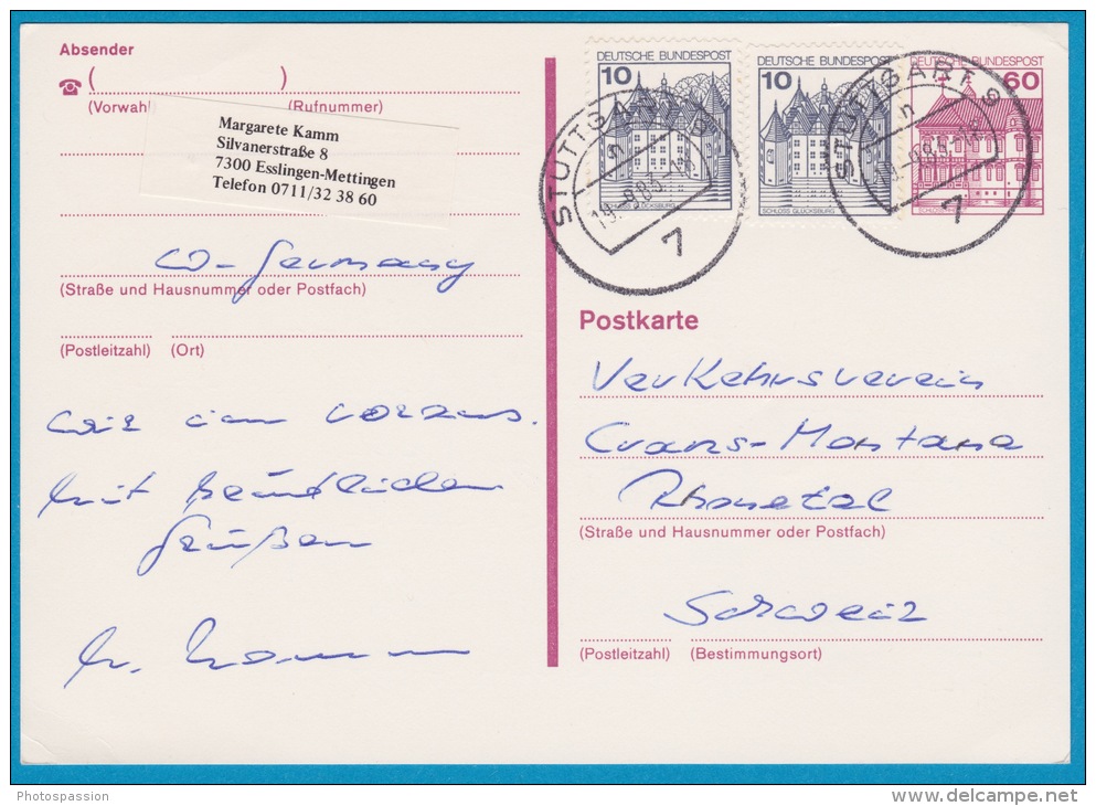 Carte Postale - Entier Postal Oblitéré Avec Affranchissement Complémentaire Stuttgart Du 19.09.1983 - Postcards - Used