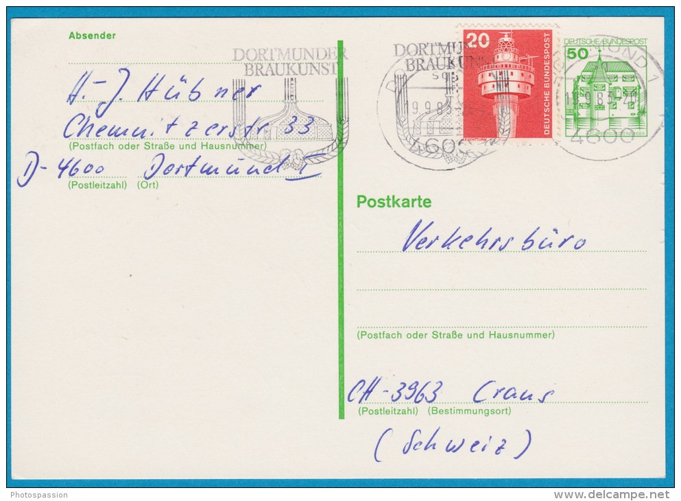 Carte Postale - Entier Postal Oblitéré Avec Affranchissement Complémentaire Dortmund Du 19.09.1983 - Postales - Usados