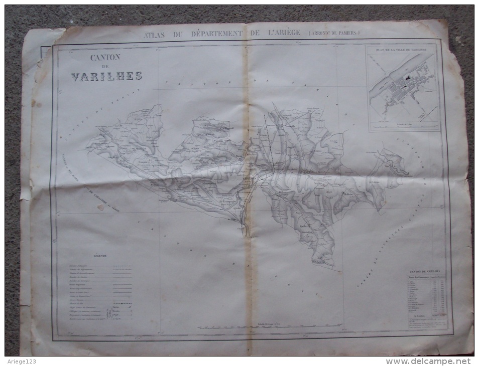 Carte Canton De Varilhes, Ard De Pamiers ,53x70, Ariege - Geographical Maps