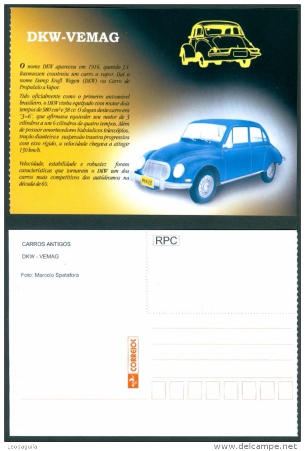 BRAZIL #2802 B -  CLASSIC CARS  DKW  VEMAG - STAMP And POSTCARD - Unused  2001 - Unused Stamps