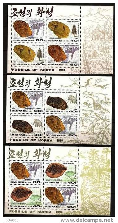 COREE NORD Mineraux Fossiles, Yvert BF 178/80 ** MNH ( Feuillets Couleurs Differentes) - Fossilien