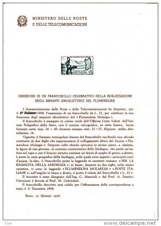 ITALIA  1958 - Bollettino Ufficiale P.TT. -  (italiano-francese) - Flumerndosa - Idroelettricità - Scienze - Pochettes