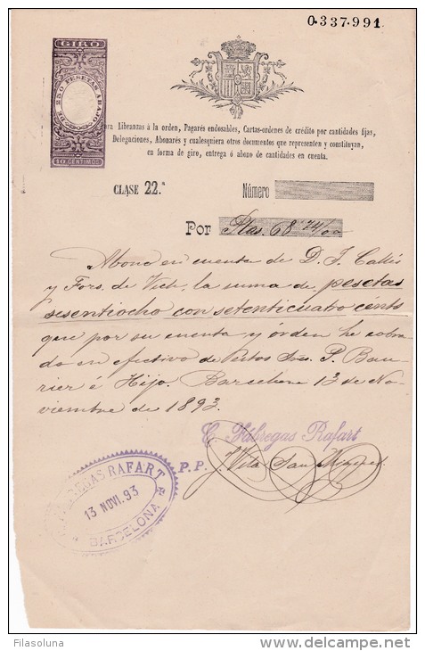 01341 Pagares Endosables 1893 - Espagne