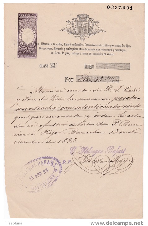 01341 Pagares Endosables 1893 - Spanje