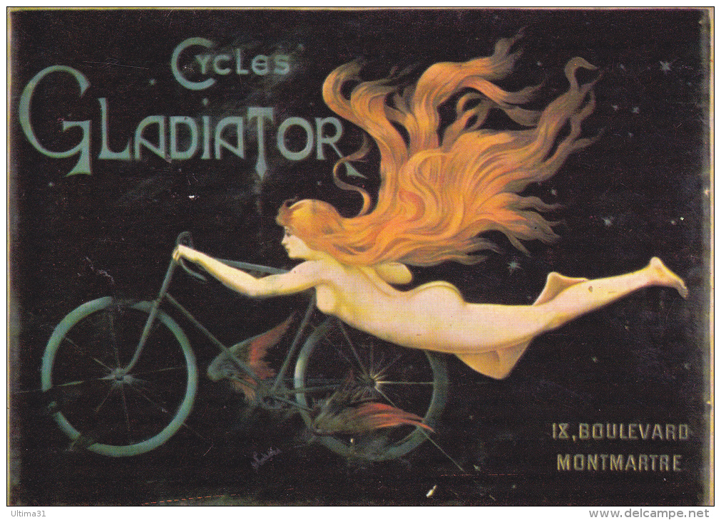 CPSM NOS CYCLISTES CYCLES GLADIATOR JEUNE FEMME NUE CHEVEUX AU VENT NUGERON - Pubblicitari