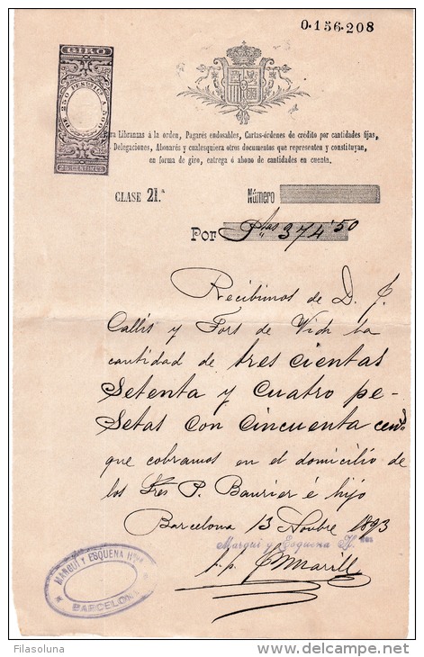 01347 Pagares Endosables 1893 - Espagne