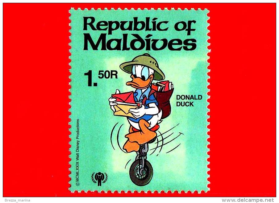 MALDIVE - Nuovo -  1979 - Personaggi Di Walt Disney - Paperino Sul Monociclo - Donald Duck  - 1.50 R - Maldives (1965-...)