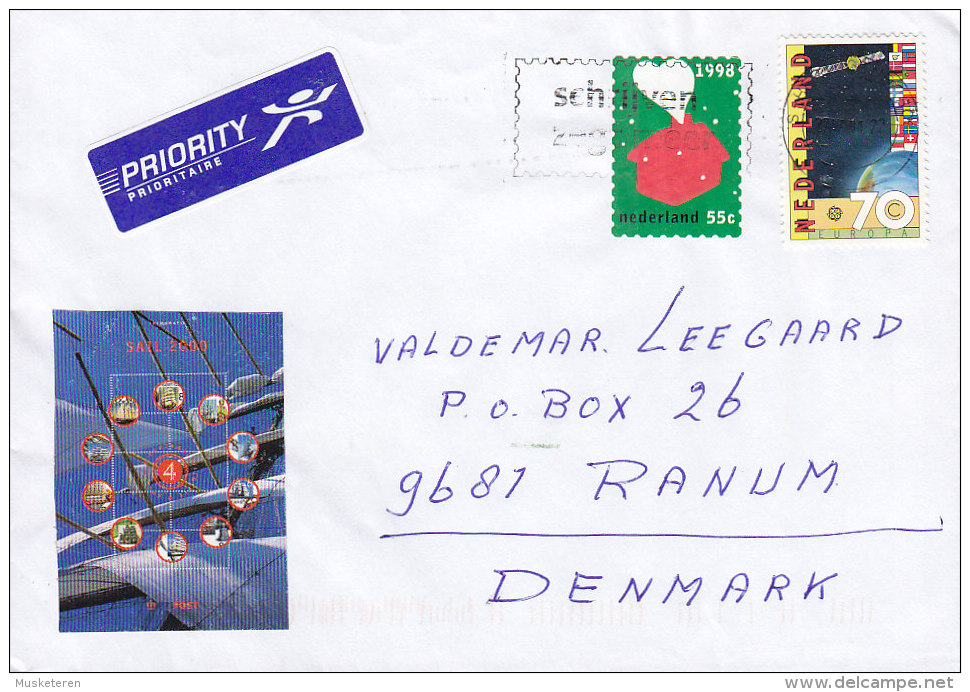 Netherlands Priority Prioritaire Label WEERT 1998 Cover Brief To RANUM Denmark SAIL 2000 Label Europa CEPT Stamp - Brieven En Documenten