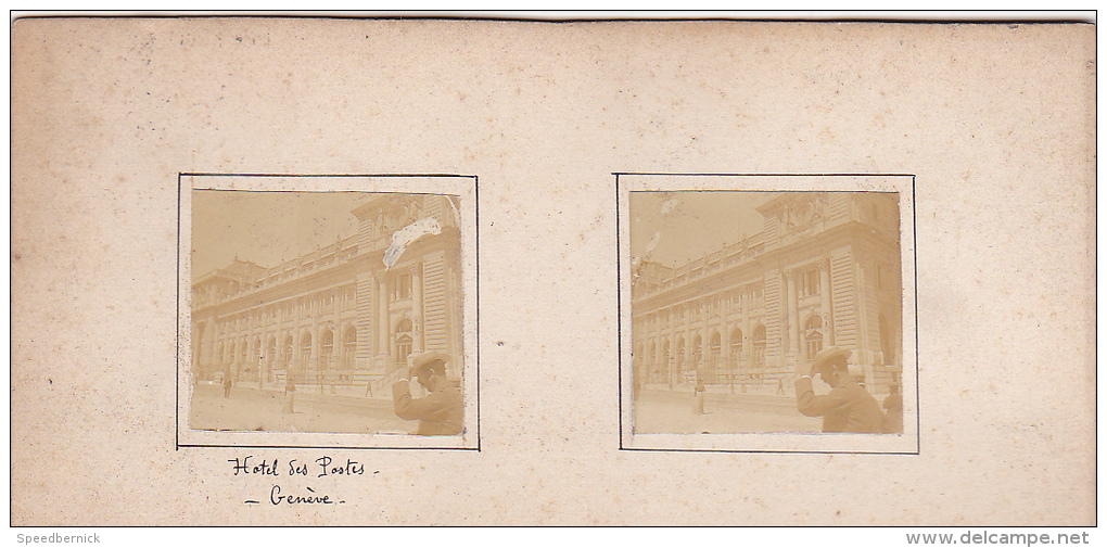 Y- 2 Photos Stereoscopiques Stereo 40x45mm Vers 1900. SUISSE, Hotel Des Postes Geneve,  Lausanne - Photos Stéréoscopiques