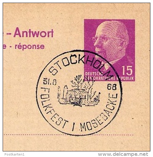 DDR P74  Postkarte Mit Antwort MESSEFLUGVERKEHR Sost. STOCKHOLM VOLKSFEST 1968 - Postcards - Used