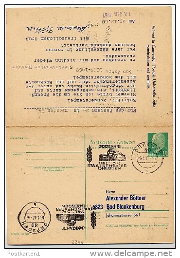 DDR P77 Postkarte Mit Antwort ZUDRUCK BÖTTNER #3 Auf Sost. STAATSTHEATER DRESDEN 1967 - Private Postcards - Used