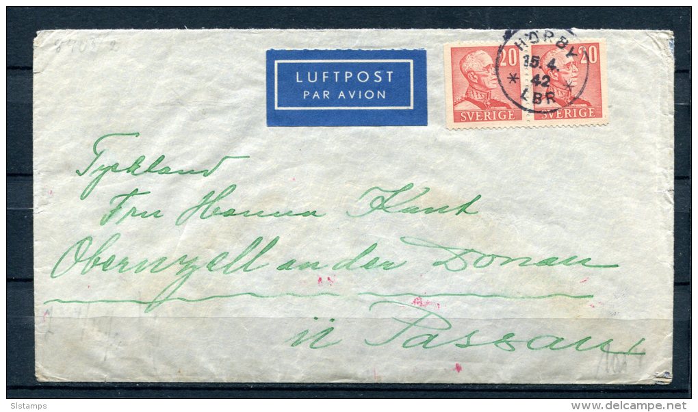 Sweden 1942 Cover Double Censored Horizontal  Pair WWII - Lettres & Documents