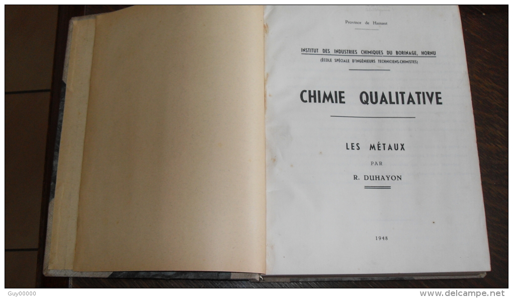 Livre De Chimie Qualitative - Les Métaux - 1948 Par Duhayon - 18 Ans Et Plus