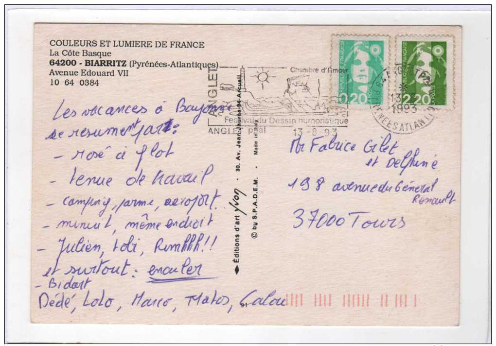 Biarritz, Hier Et Aujourd´hui, Avenue Edouard VII - Ed Yvon - YT 2618 Et 2714 - Gilet/Tours - Flamme Anglet - Biarritz