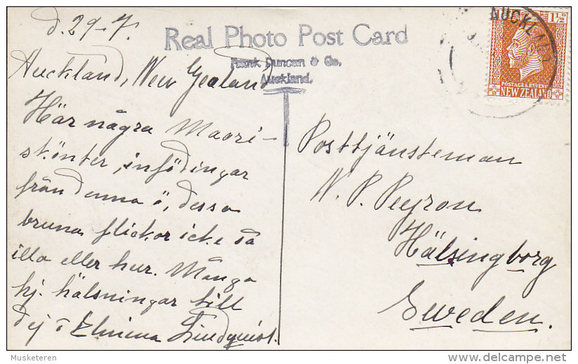 New Zealand PPC Maori Beauties Ca. 1923 Real Photo Post Card Frank Duncan & Co. Sent To HÄLSINGBORG Sweden (2 Scans) - Neuseeland