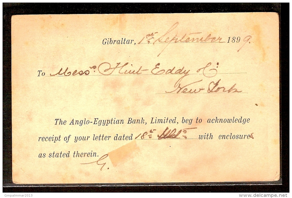 Gibraltar - Entier Postal - Vers NEW YORK 1899 (see 2 Scans) ! - Gibraltar