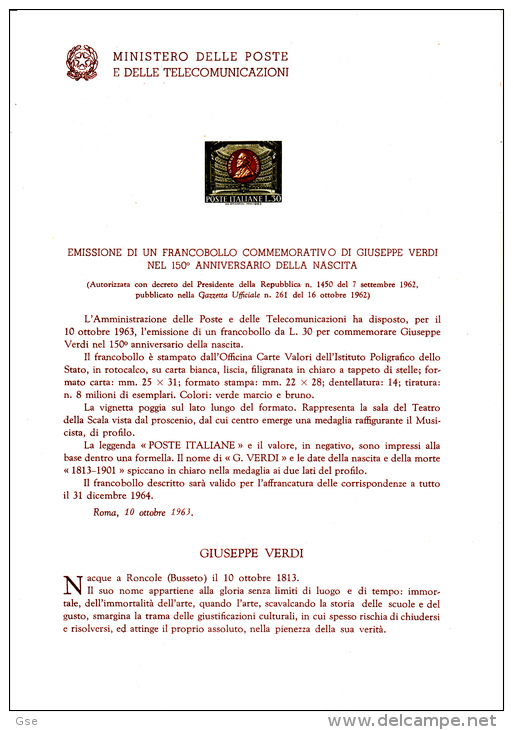 ITALIA 1963 - Bollettino Ufficiale P.TT.  - (italiano-francese) - Giuseppe Verdi -musica - Presentation Packs