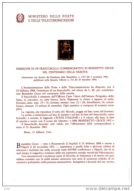 ITALIA  1966 - Bollettino Ufficiale P.TT.  - (italiano-francese) -B.Croce - Filosofia E Letteratura - Other & Unclassified