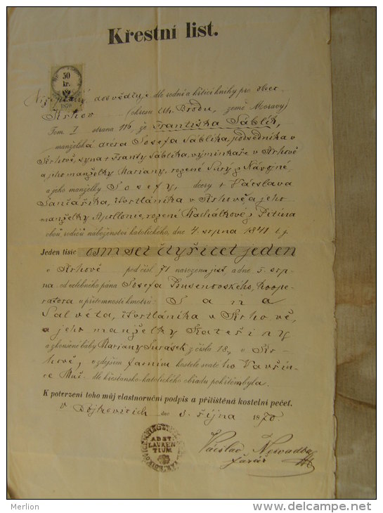 Czech Rep.  1870 - Bojkovice - Brod - Studenik - Frantiska Sablik -  TM023.8 - Birth & Baptism