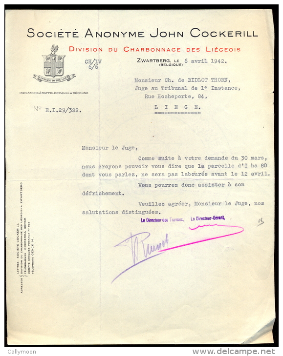 S.A. John COCKERILL-Charbonnage Des Liégeois-Courrier De 1942. - Collections