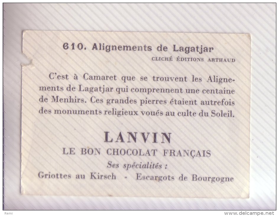 CHROMO CHOCOLAT LANVIN N°610  5ème Série LAGATJAR ALIGNEMENTS BRETAGNE - Autres & Non Classés