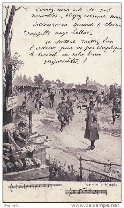 GUERRE 1914-18 -  Jolie Carte Fantaisie Distribution Du Courrier à L'appel Du Clairon Avec Bureau Du Vaguemestre - Guerre 1914-18