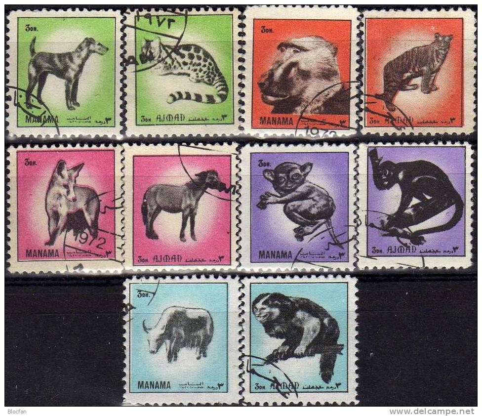 Vögel Tiere 1972 Ajman 2508/7+Manama 1210/9 Aus KB O 3€ Motiv-Philatelie Fauna Raketen Sport Olympia Fussball Topics VAE - Collezioni (in Album)