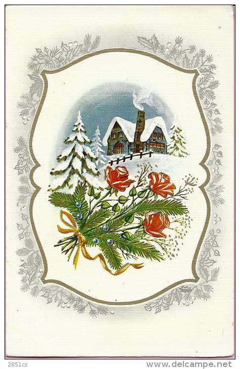 HAPPY NEW YEAR - House In The Snow And Red Roses, 1973., Yugoslavia (Duvan, Beograd, Serija V-6) - Neujahr