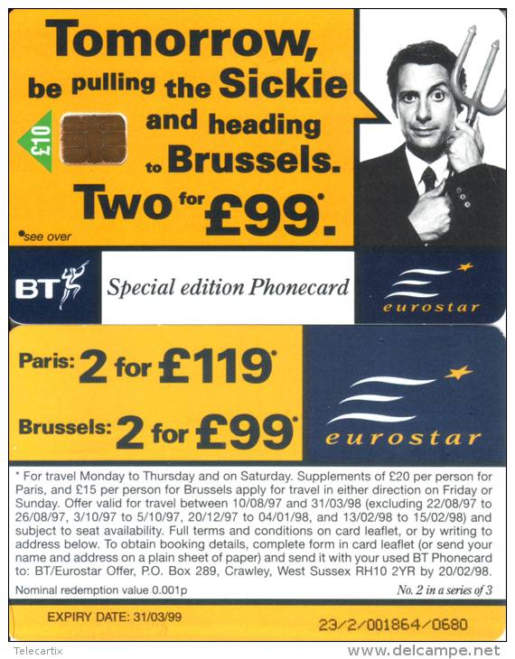 Royaume-Uni BT Spécial Edition  Phonecard EUROSTAR $10  Vide Et TTB **** N° Lot : 23/2/001864/0680 RARE - BT Bahnwesen