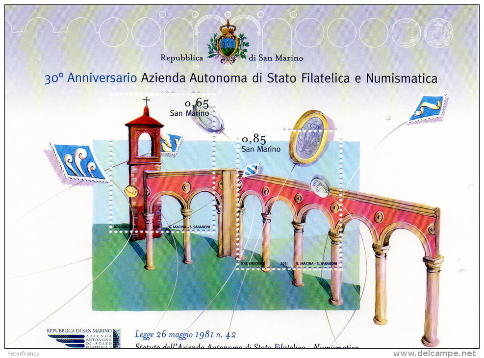 2011 San Marino - 30° Azienda Autonoma - Unused Stamps