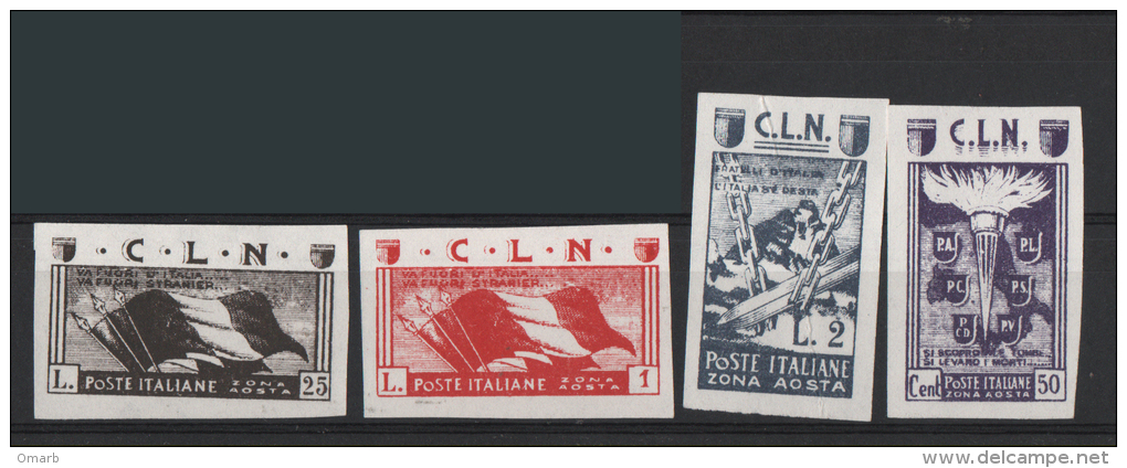 Fra465 Emissione Locale CLN Aosta, 1944 Non Dentellati, Unperforated, Politica, Politics Stamps, Spada Catena, Bandiera - National Liberation Committee (CLN)