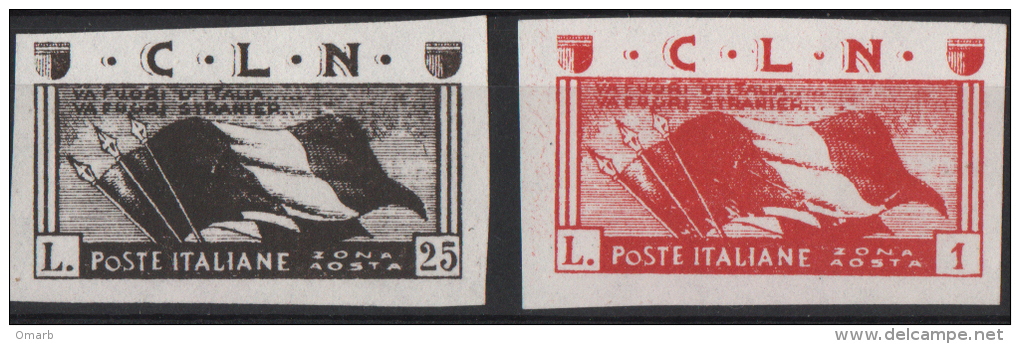 Fra466 Emissione Locale CLN Aosta, 1944 Non Dentellati, Unperforated, Politica, Politics Stamps, Spada Catena, Bandiera - Nationales Befreiungskomitee