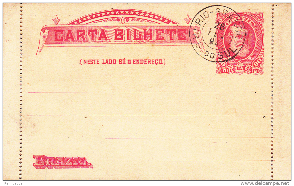 BRESIL - 1894 - CARTE-LETTRE ENTIER POSTAL OBLITEREE RIO-GRANDE - NON VOYAGEE - Postwaardestukken